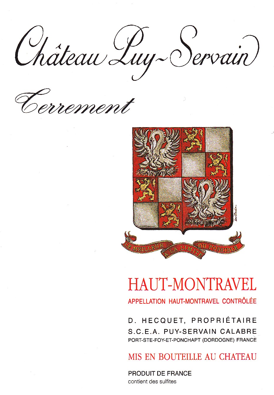 Etiquette Château Puy Servain Terrement Haut-Montravel