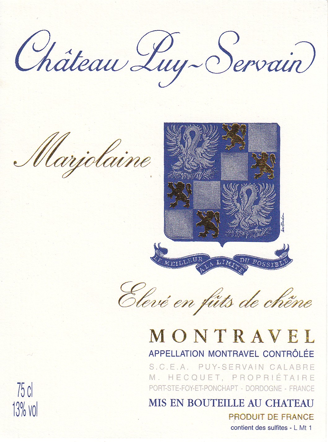 Etiquette Château Puy Servain Marjolaine